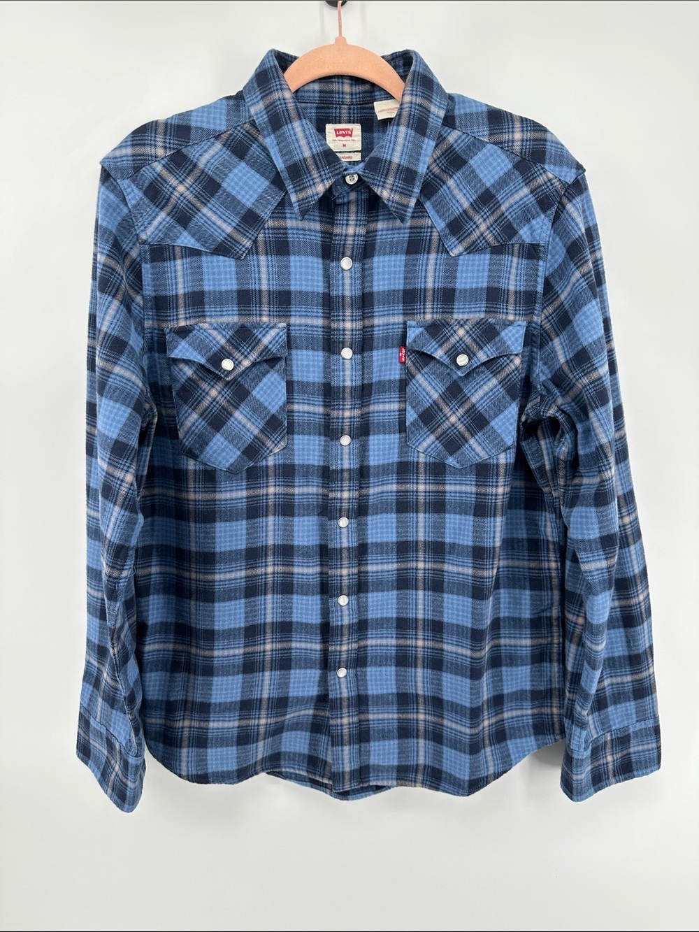 Levi's Heritage Outdoor Grunge Blue/Black Plaid Button Down Western Shirt SzM